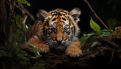 Cute baby tiger wallpaper image background created with a generative ai technology - 768371879