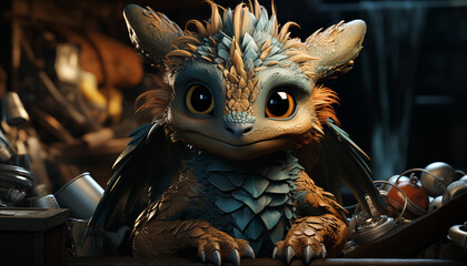 Cute  baby dragon wallpaper background created witha genrative ai technology 