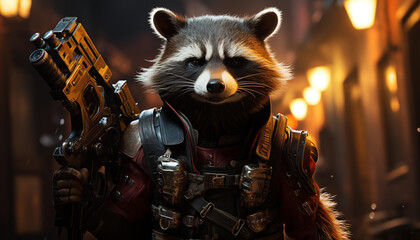 raccoon soldier with a big gun wallpaper created with a generative ai technology - 768372078