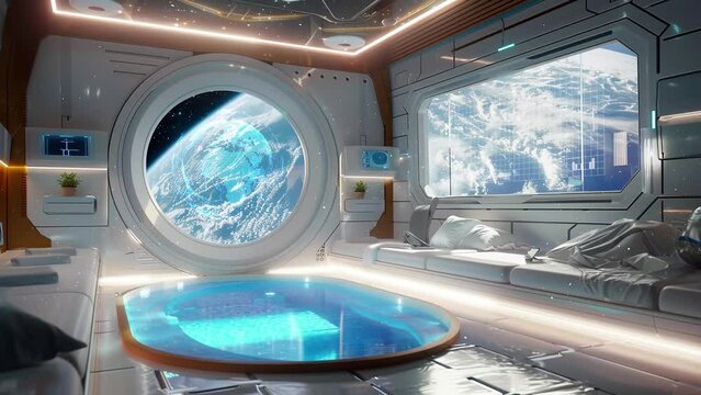 astral haven rejuvenate your senses in a space station. seamless looping overlay 4k virtual video animation background