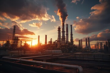 The complexity of an industrial grid under a dramatic sunset sky