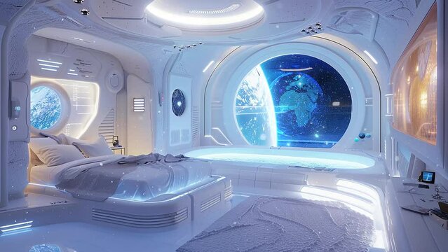 space science background. futuristic hideaway rejuvenate in style at a space. seamless looping overlay 4k virtual video animation background