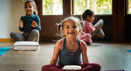 a little toddler, a girl doing yoga or dancing or ballet, fun and joy, a smile on the little girls...