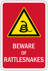 Snake warning sign beware of rattlesnakes