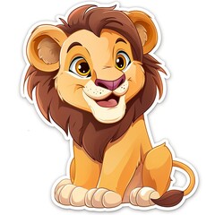 Fototapeta premium Adorable cute lion sticker in cartoon vector style illustration