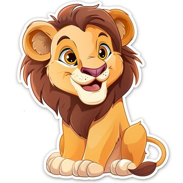 Adorable cute lion sticker in cartoon vector style illustration