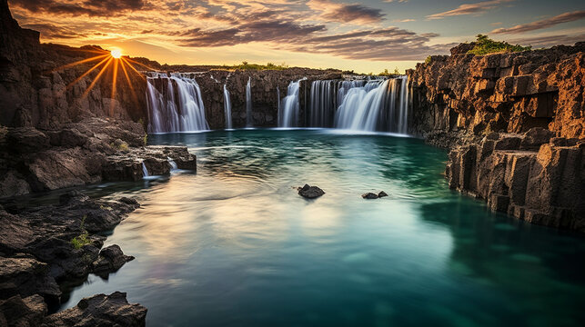 waterfall at night  high definition(hd) photographic creative image