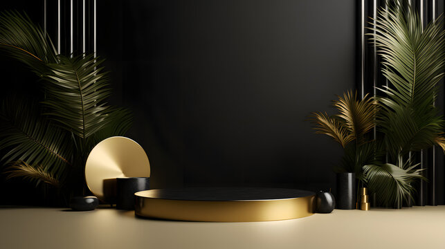 black gold tone e-commerce product display 3D stage horizontal version web page background