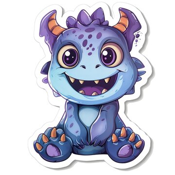 Adorable cute little monster sticker in cartoon vector style illustration