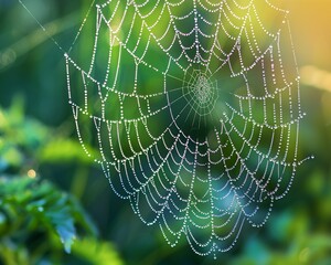 Dew on spider web, closeup, shallow depth of field , digital photography
