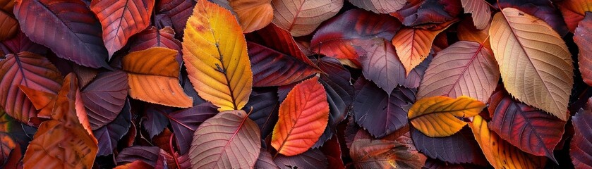 Scattered autumn leaves, macro shot, crisp detail , no dust - obrazy, fototapety, plakaty