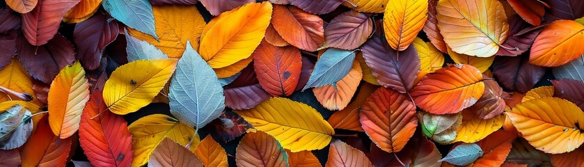 Scattered autumn leaves, macro shot, crisp detail , no dust - obrazy, fototapety, plakaty
