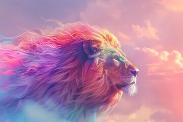 An artistic representation of a lions mane with each strand of hair a different vibrant hue