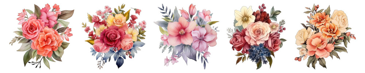 watercolor floral flower png bundle - obrazy, fototapety, plakaty