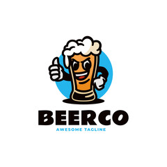 Vector Logo Illustration Beer Mascot Cartoon Style.