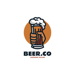 Vector Logo Illustration Beer Simple Mascot Style.