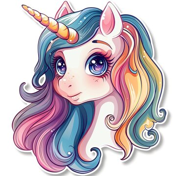 An adorable sticker of a cute unicorn in cartoon vector style illustration