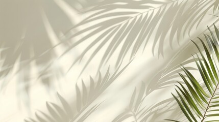Abstract background with a palm leaf shadow on a white wall