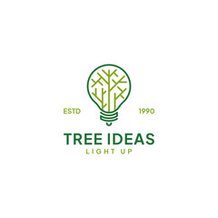 Creative Logo of Tree in a Light Bulb Representing an Eco Energy Ideas. Icon Illustration Logo Template With Line Art Style