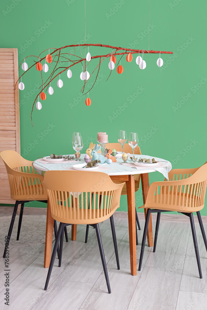 Sticker Beautiful table setting for Easter celebration in dining room