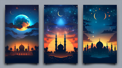 Vertical banner design with festival elements for Ramadan celebration