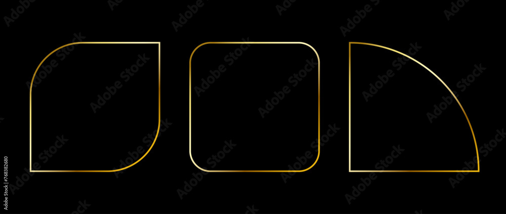 Poster golden thin frame set. gold geometric art deco borders. thin linear rounded and curved shape collect
