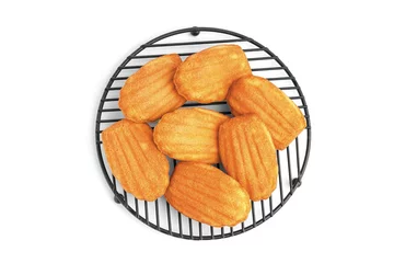 Keuken spatwand met foto Grid with tasty Madeleine cookies on white background © Pixel-Shot