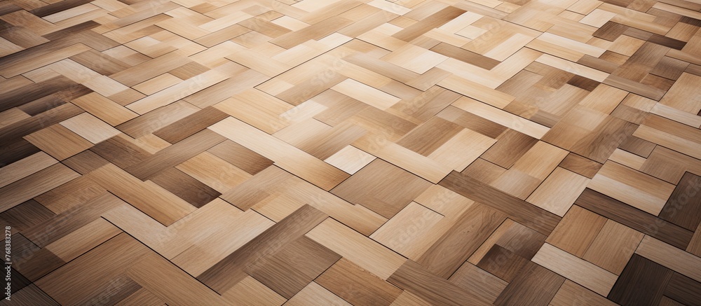 Poster an up-close view of a wooden floor displaying a detailed and unique pattern of different types of wo