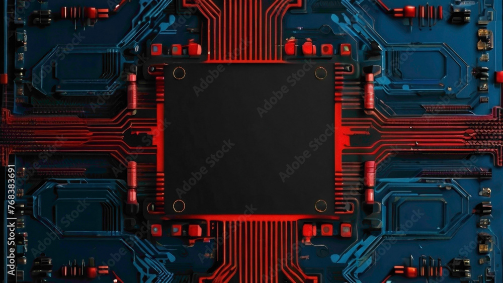 Fototapete technology background in deep red and blue color with text copy space and the burst of electricity a