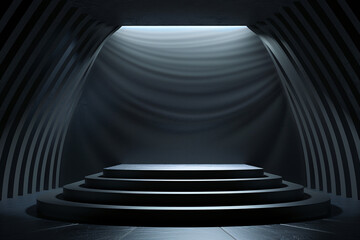 a podium in a dark room illuminated by a spotlight from the ceiling. The podium itself is a simple...