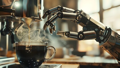 Robot hands preparing a cup of coffee

