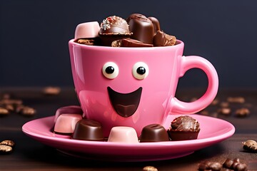 happy cup of coffee with chocolate