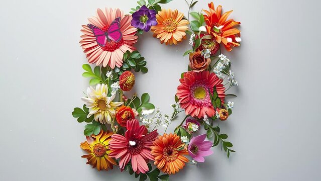 flowers made of real alive flower on white background. seamless looping overlay 4k virtual video animation background