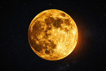 Full Golden Moon Against a Starry Night Sky, Mysterious Celestial Body in Vast Universe