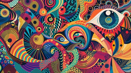 abstract, colorful, eye, psychedelic, pattern, vibrant, swirls, geometric, ornamental, mural,...