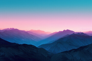  Majestic Mountain Range Bathed in Gradient Twilight Hues, a Tranquil Nature Backdrop