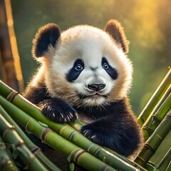 Adorable bebe panda junto al bambu