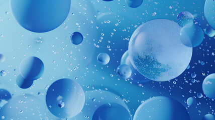 Blue Bubbles Floating in Liquid
. A serene depiction of various-sized blue bubbles suspended in a liquid environment with a refreshing cool tone.
