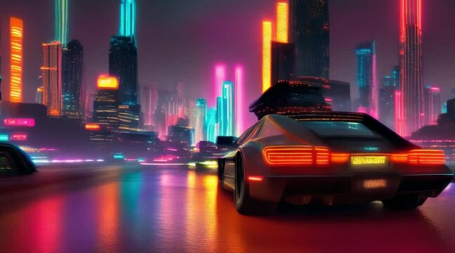 animation, motion effect, abstract, neon city conjures an image of a vibrant and futuristic metropolis characterized, size 3880x2160, 60fps