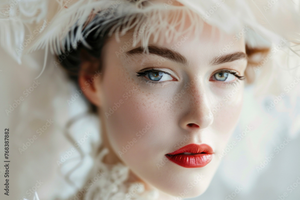 Wall mural Ethereal Bride in Vintage Veil: Timeless Beauty and Soft Gaze