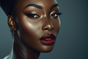 Fototapeta na wymiar Dramatic African Elegance: Bold Makeup and Strong Contouring