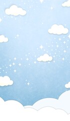Blue sky background, cloud background, pastel paper cut style, kids wallpaper 
