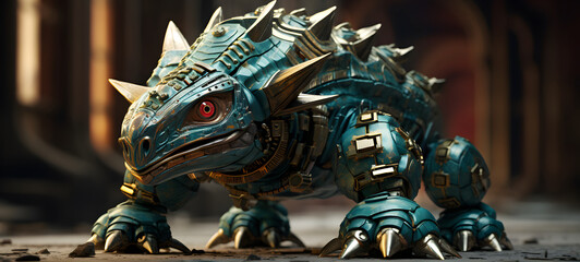 Fototapeta premium transform Stegosaurus-shaped nano robot, ai generative