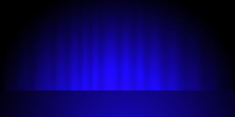 The stage and wave curtain. a blue light is lit up on a dark wall. abstract blue background with spotlight