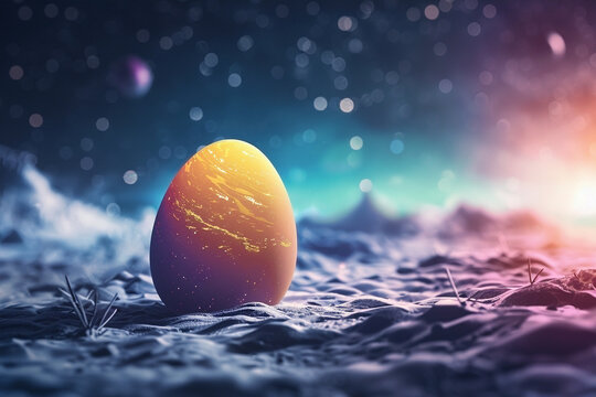 An images depicting an Easter egg in space - Generative  AI