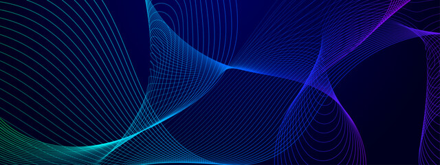 Green blue and purple violet vector abstract modern technology background with glowing line. Modern smooth wavy lines. Futuristic concept. Suit for banner, brochure, cover, website, corporate, flyer