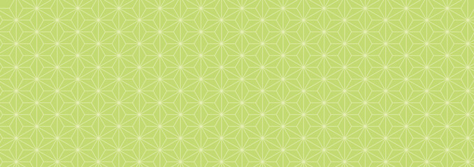 和風バナー背景　パステルカラーの麻の葉模様　横長　グリーン
