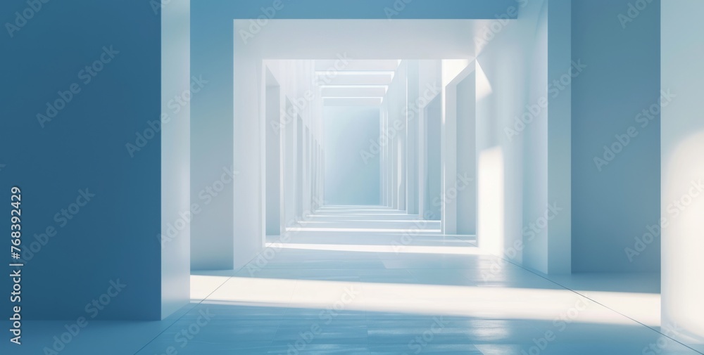 Poster abstract white background with empty stage for product presentation, blue light and shadows on the f