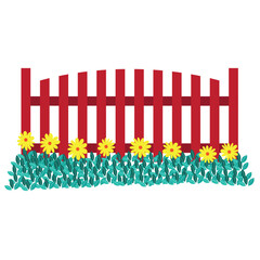 Fence with floral bushes illustration