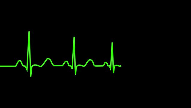 Heartbeat rate animation. Pulse footage. Heart beat  4k, 60 fps. Pulsing beat animation. Cardio wave monitor. EKG chart. animation Single solid line art cardiogram anatomical human heart silhouette.